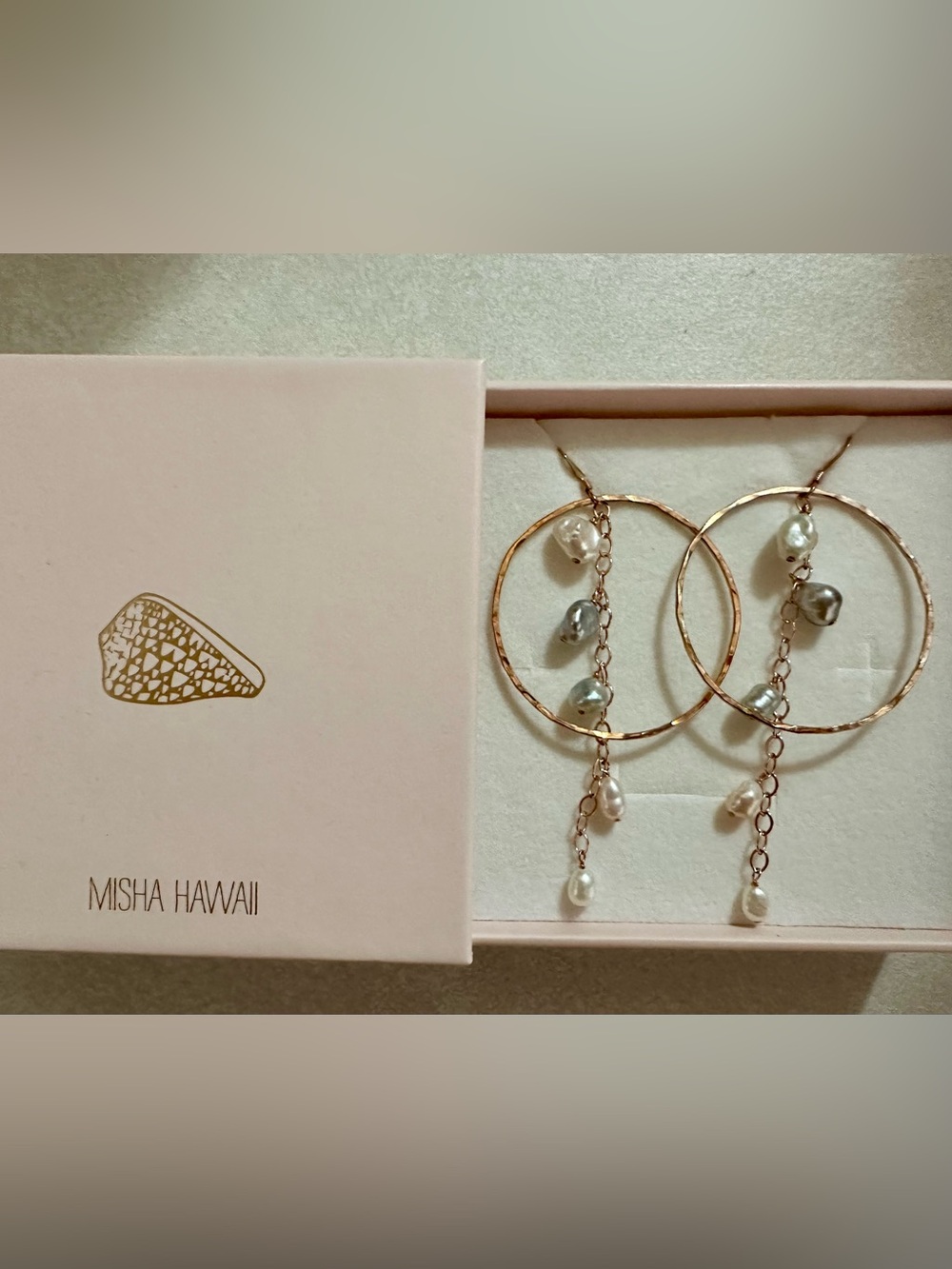 Keshi Pearl Drop Hoop Earrings - Rose Gold Filled